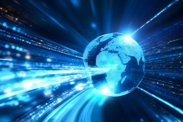 Global communication adverts style, data streams encircling globe