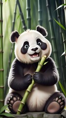 Obraz premium panda eating bamboo