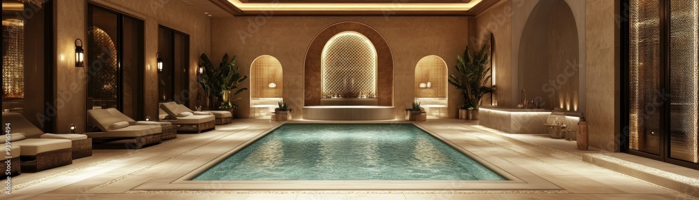 Poster Luxurious Indoor Pool with Moroccan Design Elements