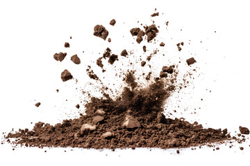 Dry soil explosion side view Isolated on white background