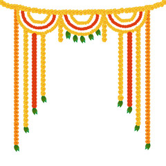 indian hindu wedding elements vector marigold floral garland vector, wedding and festival decoration, border flower decoration with transparent background © Vijay Pareek