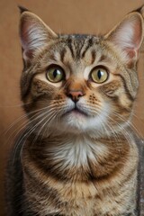 Fototapeta premium A cat with a green eye stares at the camera