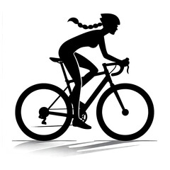 Obraz premium Black and white isolated vector illustration of female cyclist on white background.