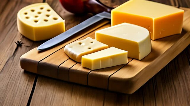  A selection of cheese on a wooden board ready to be savored
