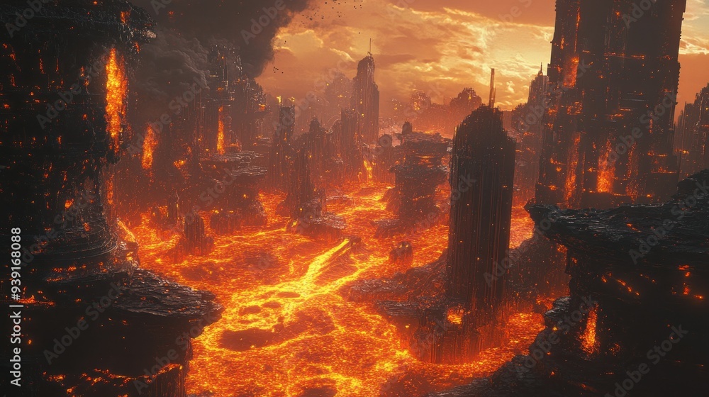 Poster A City Engulfed in Lava and Fire