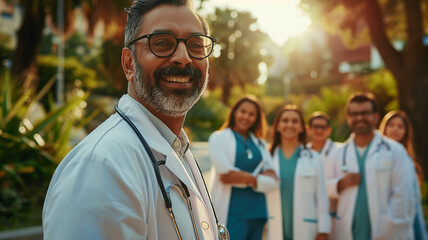A group of doctors are smiling for the camera