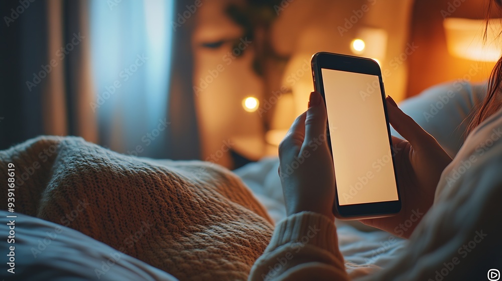 Aufkleber cropped view of female hands holding smart phone with blank screen for your text woman reading messa