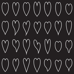 Various simple white vector heart love icon. isolated on  black background. Vector Illustration. EPS 10