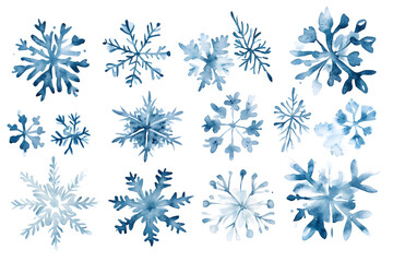 Fototapeta premium Snowflakes watercolor Illustration collection isolated on white background