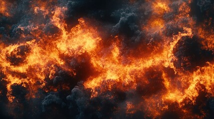 A dramatic Halloween banner with lava explosions, blazing flames, and thick black smoke, creating an intense inferno effect.