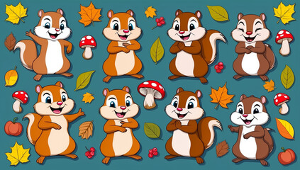 Obraz premium sticker set, different cute funny chipmunks