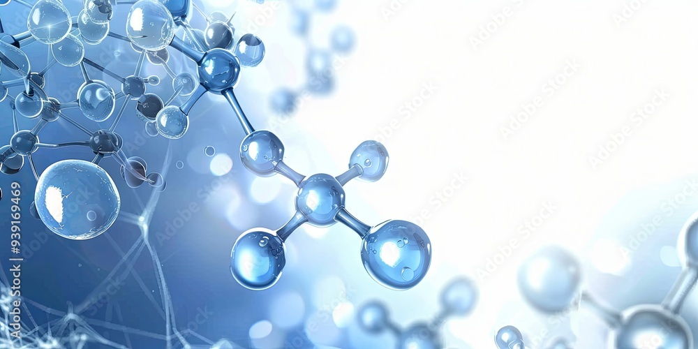Poster abstract blue molecular structure in 3d rendering with white background.