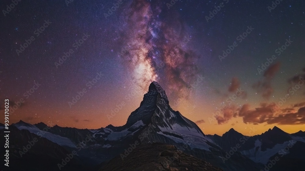 Canvas Prints Majestic Mountain Peak Under a Starry Night Sky