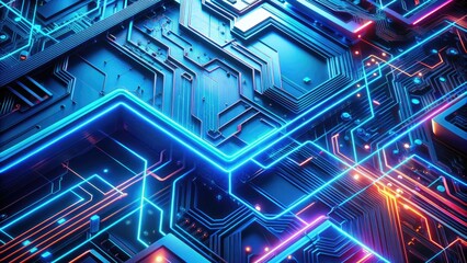 Fototapeta premium Neon Glitch Circuitry: Electric blue, circuit board patterns, retro tech fusion, edgy, vibrant