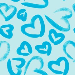 Seamless abstract geometric pattern. Simple background in blue, light blue colors. Hearts. Digital texture. Illustration. Design for textile fabrics, wrapping paper, background, wallpaper, cover.