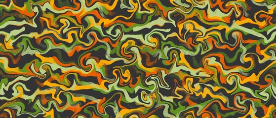 Seamless abstract textured pattern. Simple background orange, green, brown,  yellow texture. Digital brush strokes background. Design for textile fabrics, wrapping paper, background, wallpaper, cover.