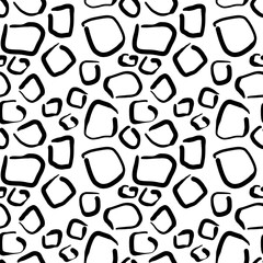 Seamless abstract geometric pattern. Black, white. Digital brush strokes texture. Meandres, lines, stains. Design for textile fabrics, wrapping paper, background, wallpaper, cover.