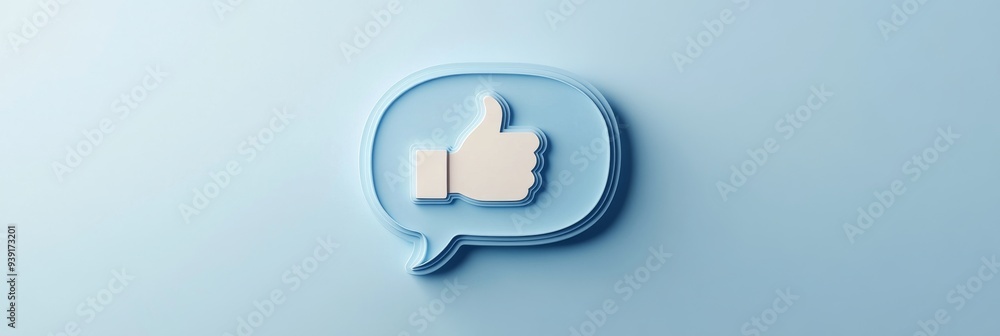 Poster a 3d simple style icon of a speech bubble with a thumbs-up sign representing positive communication 