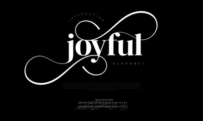 Joyful typography beauty fashion elegant minimalist serif italic fonts decorative wedding vintage retro logos. Minimal luxury font alphabet logo. Vector illustration