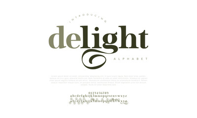 Delight typography beauty fashion elegant minimalist serif italic fonts decorative wedding vintage retro logos. Minimal luxury font alphabet logo. Vector illustration