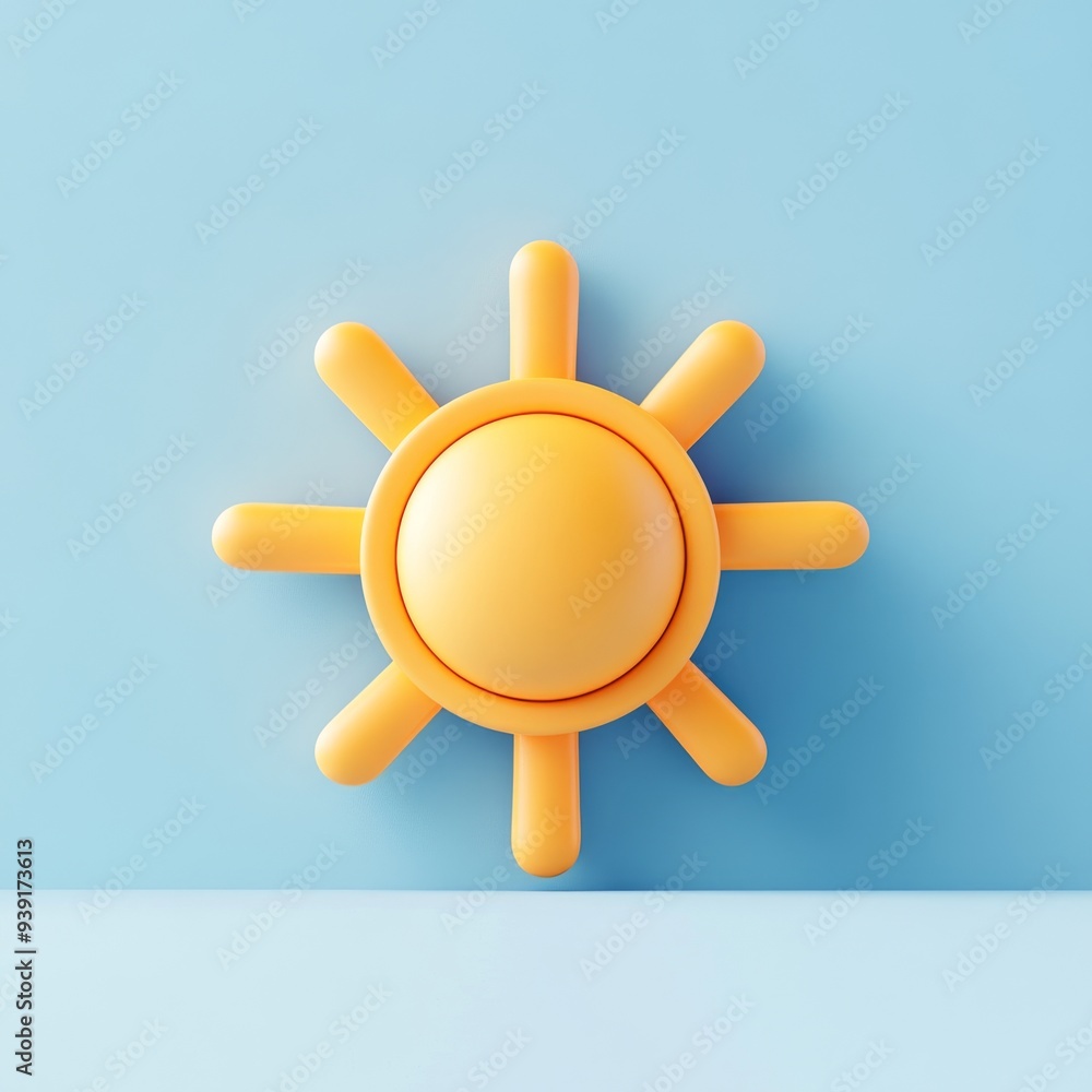 Poster a 3d single icon of a stylized sun with vibrant rays set against a clear sky symbolizing sunny weath