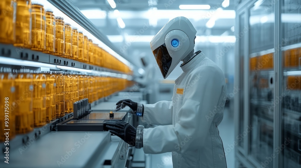 Poster smart factory with ai-integrated production lines, showcasing precision manufacturing and automated 
