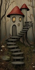 Magic house in the magic forest, magical fairy tale background, image for mobile phone, ios, Android, banner for Instagram stories, vertical wallpaper.