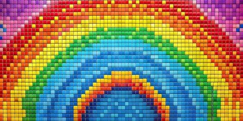 Pixelated Rainbow Mosaic - Bright colors, geometric shapes, retro technology, vibrant, playful
