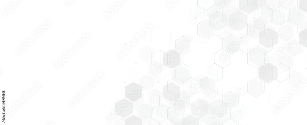 Poster digital technology background. abstract hexagons background with lines and dots. design for science,
