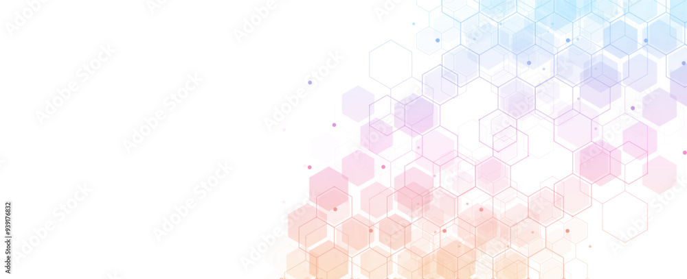 Poster digital technology background. abstract hexagons background with lines and dots. design for science,