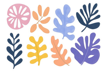 Fall leaves simple shape flat design collection isolated on white