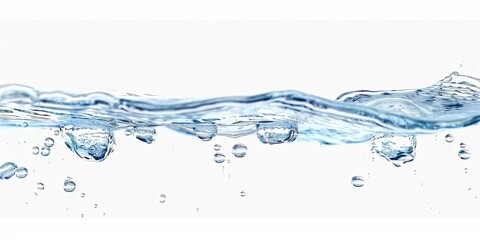 Water surface with ripples and bubbles against white background.