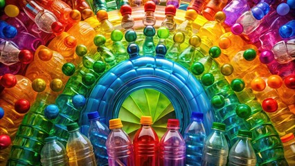 Obraz premium Recycled Plastic Bottle Rainbows - Bright colors, environmental themes, geometric shapes, sustainable, imaginative