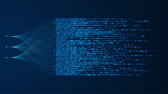 Big data visualization. Social network, financial analysis of complex databases. Data mining. Vector technology background. Information analytics concept.