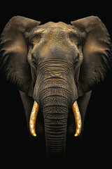 Obraz premium Regal African elephant with golden tusks standing in the tall grass at dusk. 