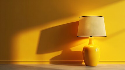 Yellow table lamp on a yellow wall background
