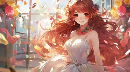 Portrait of anime girl, pretty brown hair waifu profile. Neural network ai generated art