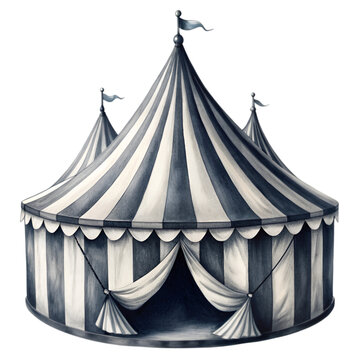 recommend clip art: A black and white drawing of a circus tent with stars