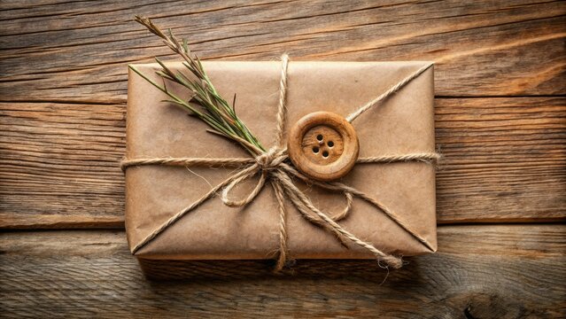 Rustic paper package tied with hemp string and adorned with a small wooden button, evoking a sense of natural, earthy, and handmade simplicity.