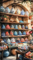Fototapeta premium Kippah Yarmulke Market Stall Judaism Religion Spiritual Symbol