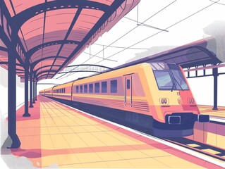 Train station simple illustration clipart isolated on white. AI generated