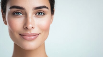Obraz premium Radiant Complexion: Portrait of Woman with Flawless Skin and Natural Makeup