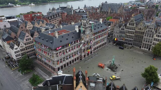 drone video Antwerp City Hall Belgium europe