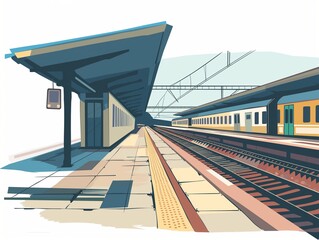 Fototapeta premium train station simple illustration clipart isolated on white. AI generated