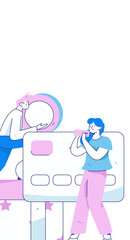 Holiday shopping people doing e-commerce online shopping flat vector concept operation hand drawn illustration
