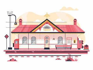Obraz premium Train station simple illustration clipart isolated on white. AI generated