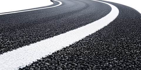 carpet road with white lines isolated on a transparent background, asphalt bend road