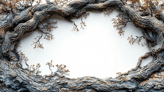 A striking cutout of twisted tree roots creating a natural frame, perfect for Halloween themes, decorations, and versatile applications in design with copy space.