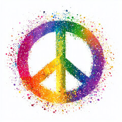 Circular rainbow peace symbol illustration with splatter drops