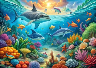 Obraz premium Coastal Conservation Canvas: Naturalistic, Serene, Turquoise, Realistic, Marine Life